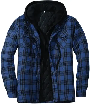 Plaid Hoodies Jackets for Men Relaxed Fit Zip Up Long Sleeve Fleece Lined Casual Plaid Jacket Color Block Patchwork