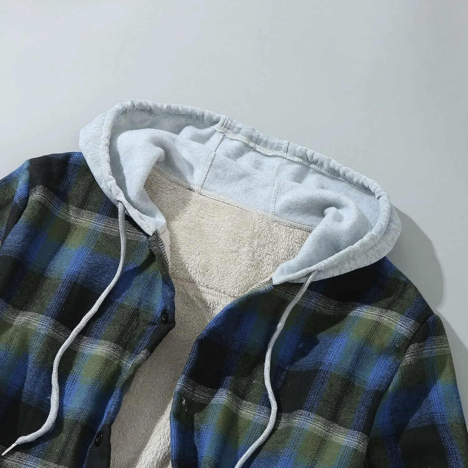 Plaid Hoodies Jackets for Men Relaxed Fit Zip Up Long Sleeve Fleece Lined Casual Plaid Jacket Color Block Patchwork
