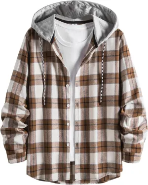 Plaid Hoodies Jackets for Men Relaxed Fit Zip Up Long Sleeve Lightweight Lined Button Down Padded Jackets Color Block