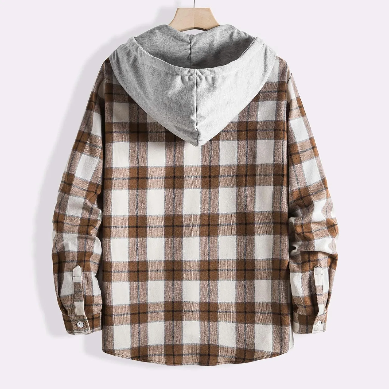 Plaid Hoodies Jackets for Men Relaxed Fit Zip Up Long Sleeve Lightweight Lined Button Down Padded Jackets Color Block