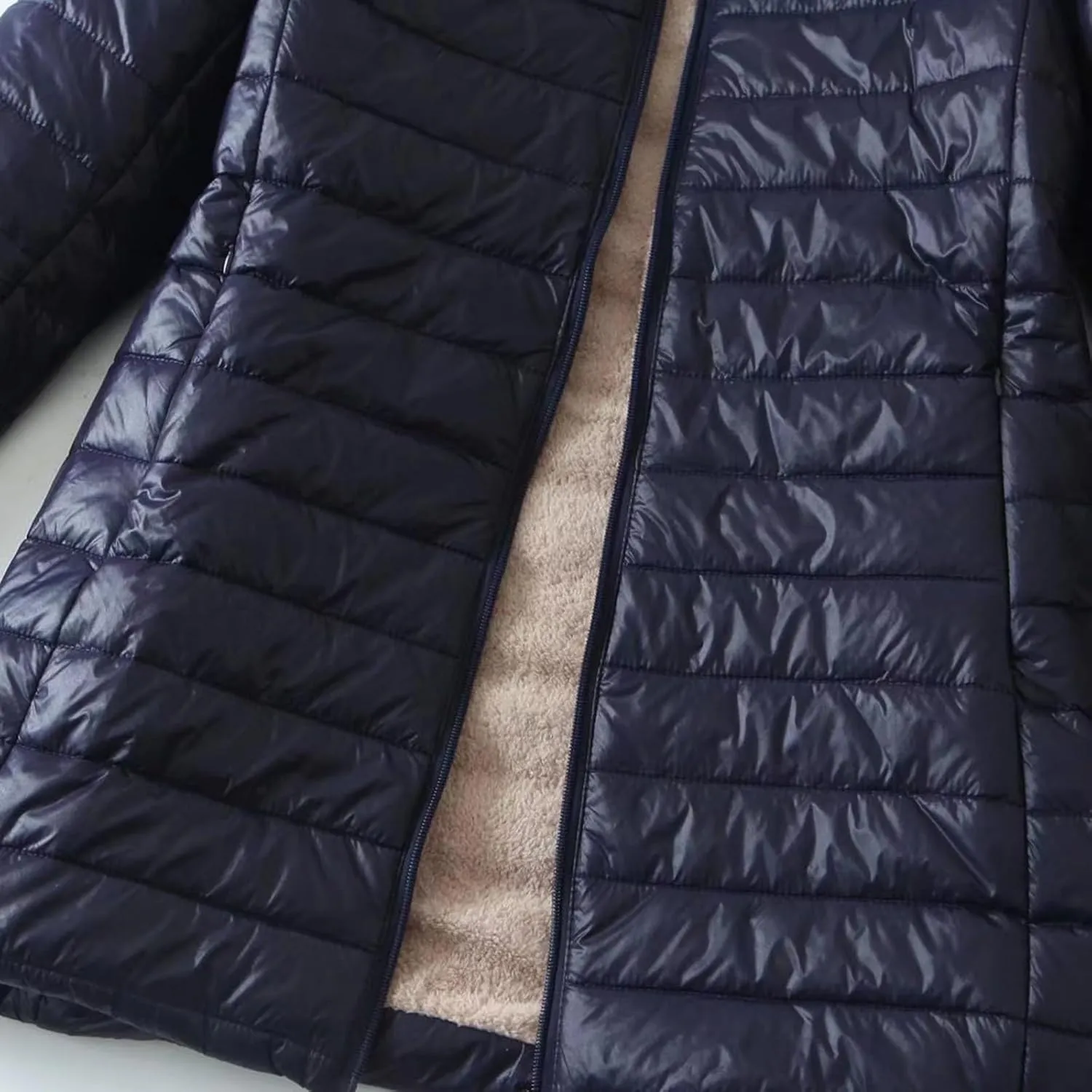 Plus Size Womens Long Puffer Jacket Sherpa Fleece Lined Cotton Down Coat Lightweight Quilted Winter Hooded Outwear