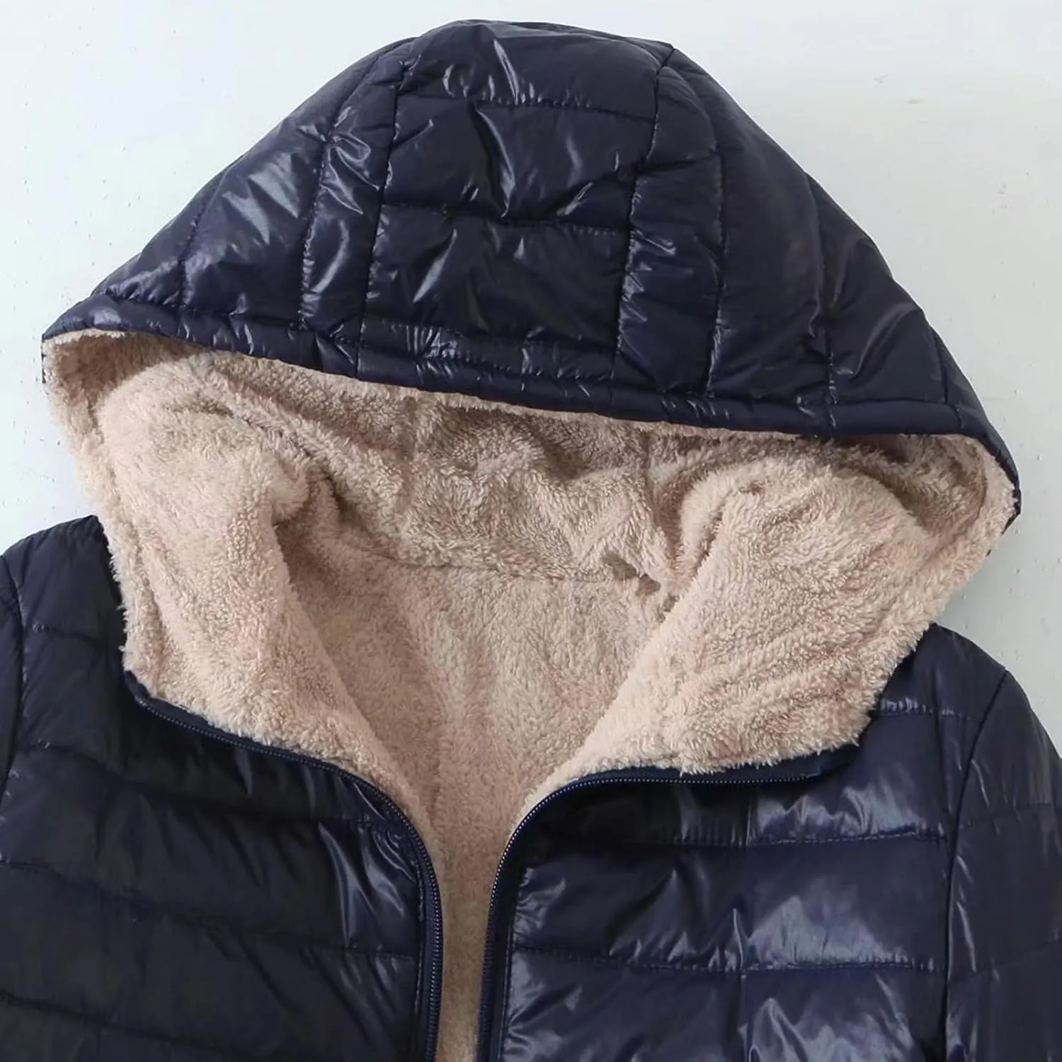 Plus Size Womens Long Puffer Jacket Sherpa Fleece Lined Cotton Down Coat Lightweight Quilted Winter Hooded Outwear