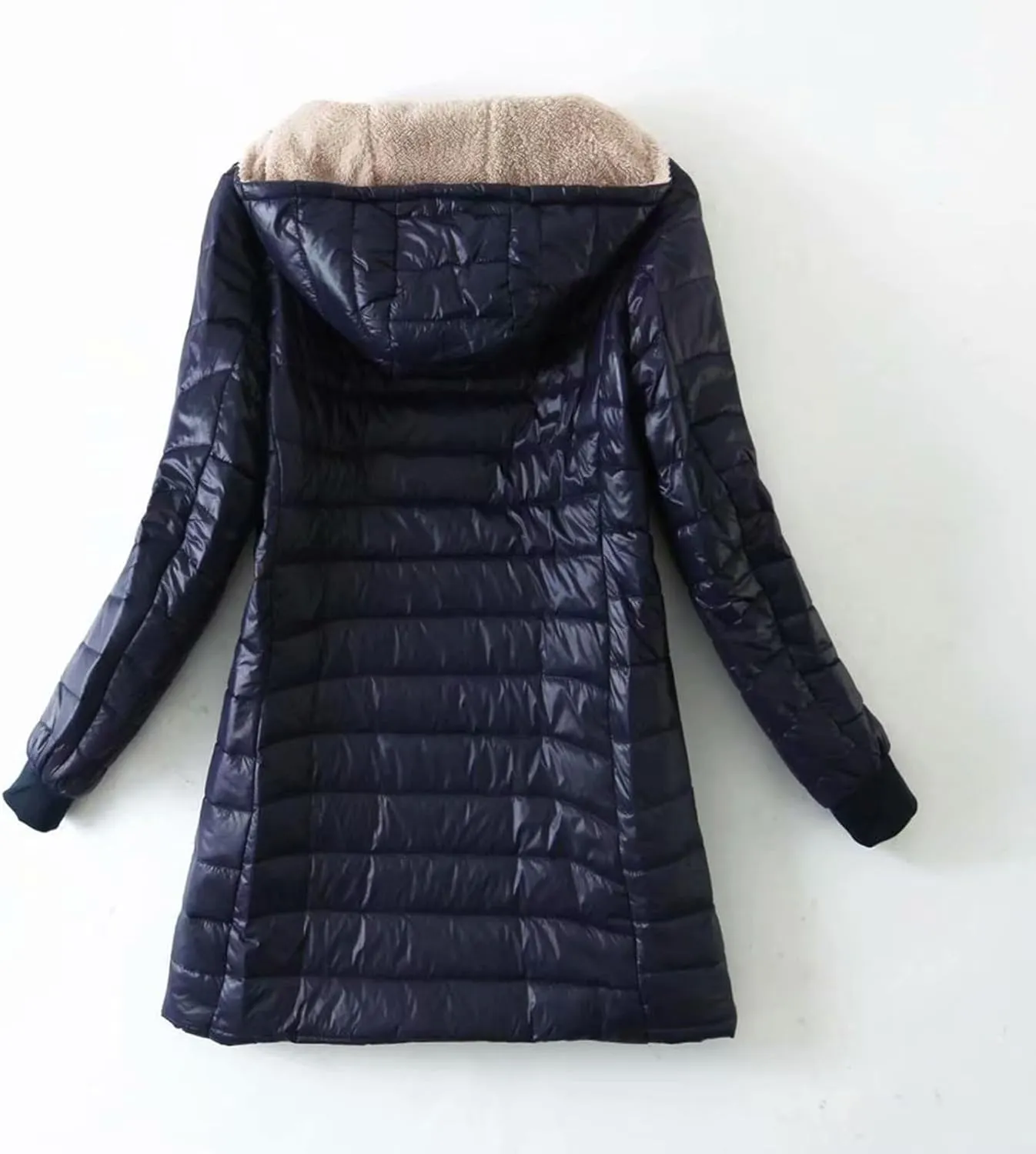 Plus Size Womens Long Puffer Jacket Sherpa Fleece Lined Cotton Down Coat Lightweight Quilted Winter Hooded Outwear