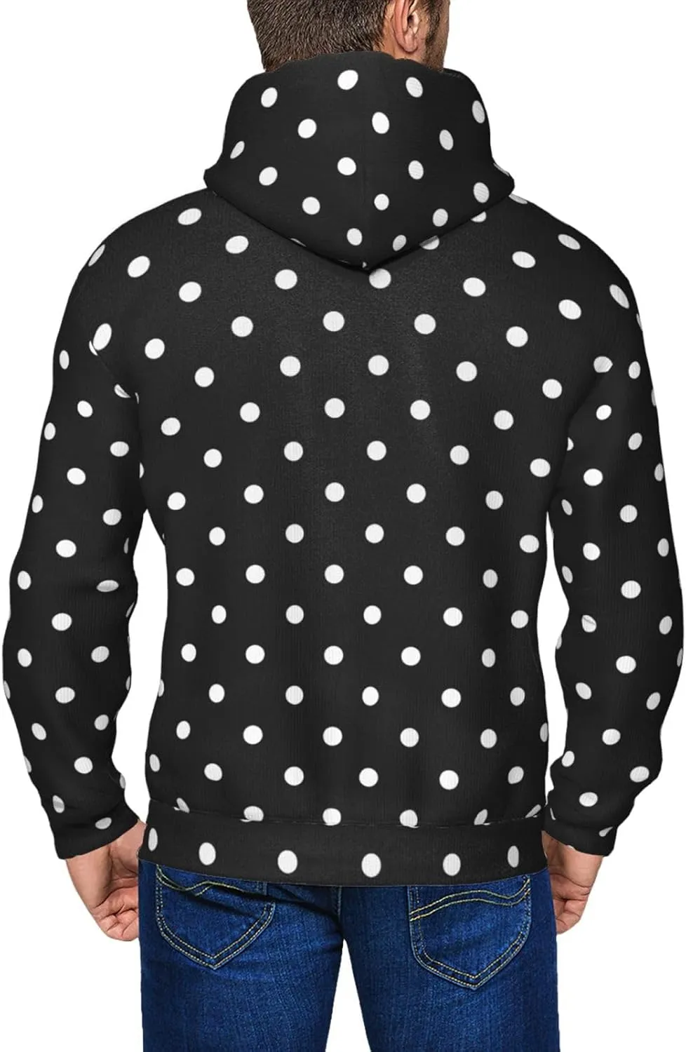 Polka Dot Black and White Simple Zip Up Hoodie Men, Full Zip Hooded Sweatshirts Men Cardigan Hoodie Coat