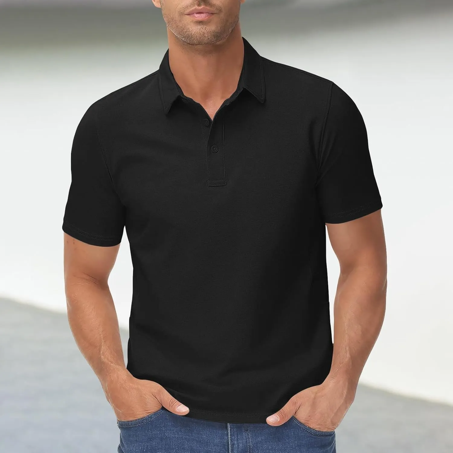 Polo Shirts for Mens Classic Fit Athletic Golf Polos Performance Quick-Dry Short Sleeve Collared T-Shirts Work Shirt