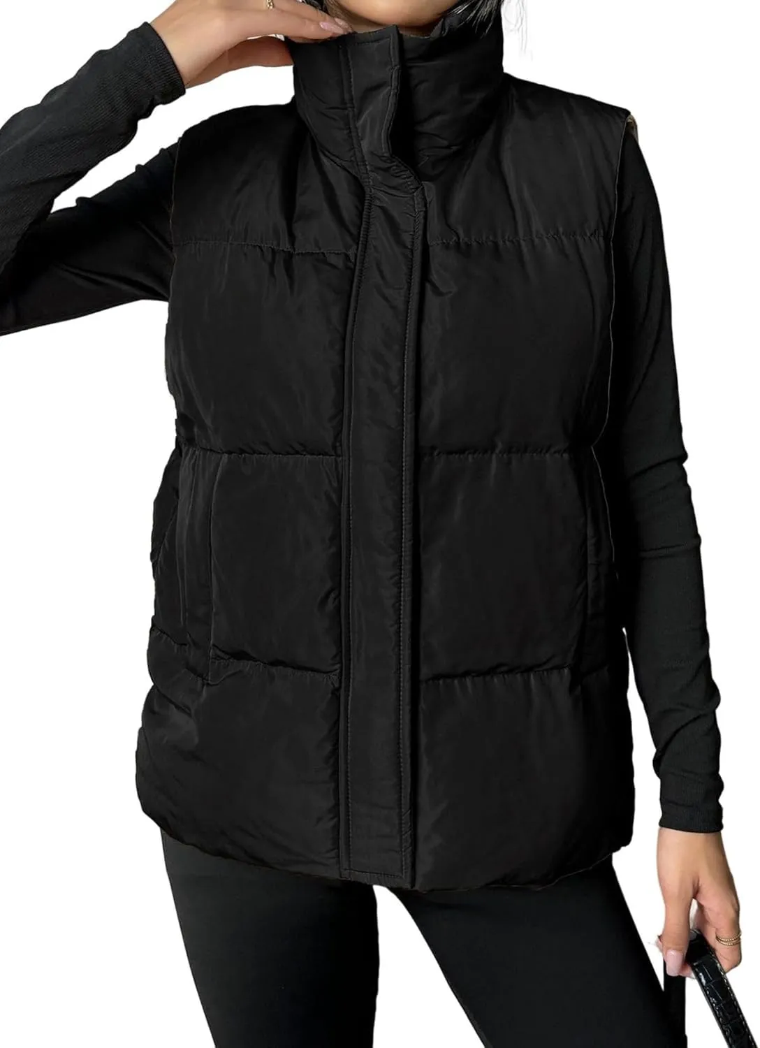 Puff Vest for Women Collared Sleeveless Sweaters Casual Zip Up Puffer Jackets Lightweight Down Vest Padded Outerwear