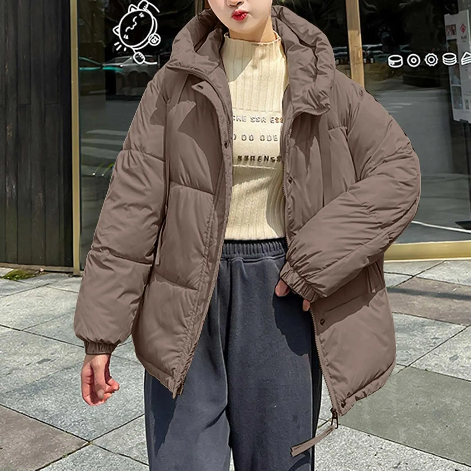 Puffer Jacket Womens Thicken Lightweight Parka Cotton Warm Oversized Fashion Casual Coat 2025 Outfits With Pockets