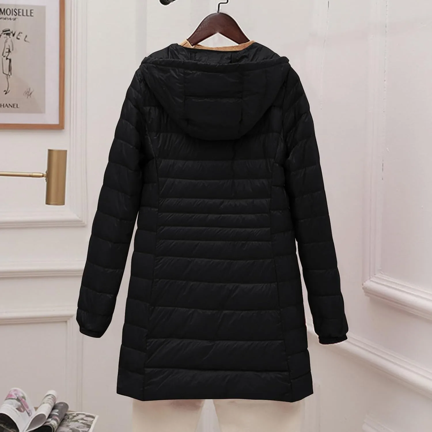 Puffer Jackets Women Lightweight Full Zipper Quilted Jacket Long Sleeve down Jackets Winter Outerwear with Hood