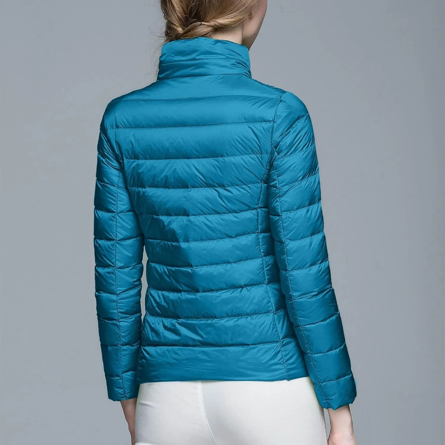 Quilted Jackets for Women Casual Lightweight Hooded Down Jacket Packable Solid Color Puffer Coats Jacket with Storage Bag