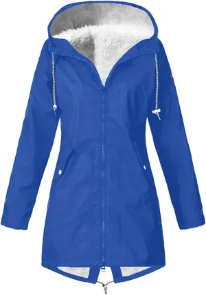 Rain Coats for Women Waterproof with Hood Thickened Fleece Lined Raincoat Casual Solid Lightweight Rain Coats