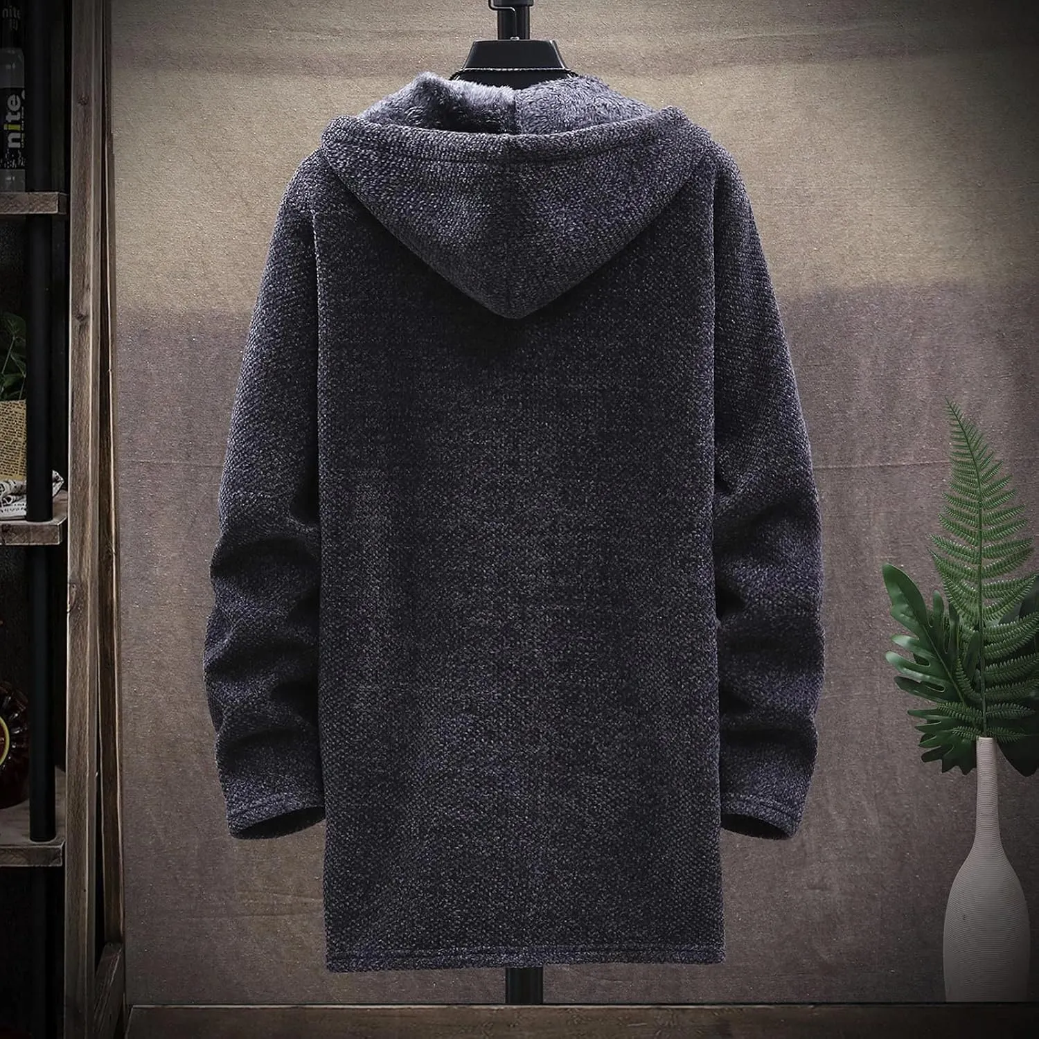 RTRDE Mens Coats Fall Winter Sweater Jackets Casual Knitted Cardigan Fleece Lined Full Zip Hooded Coat Long Jacket