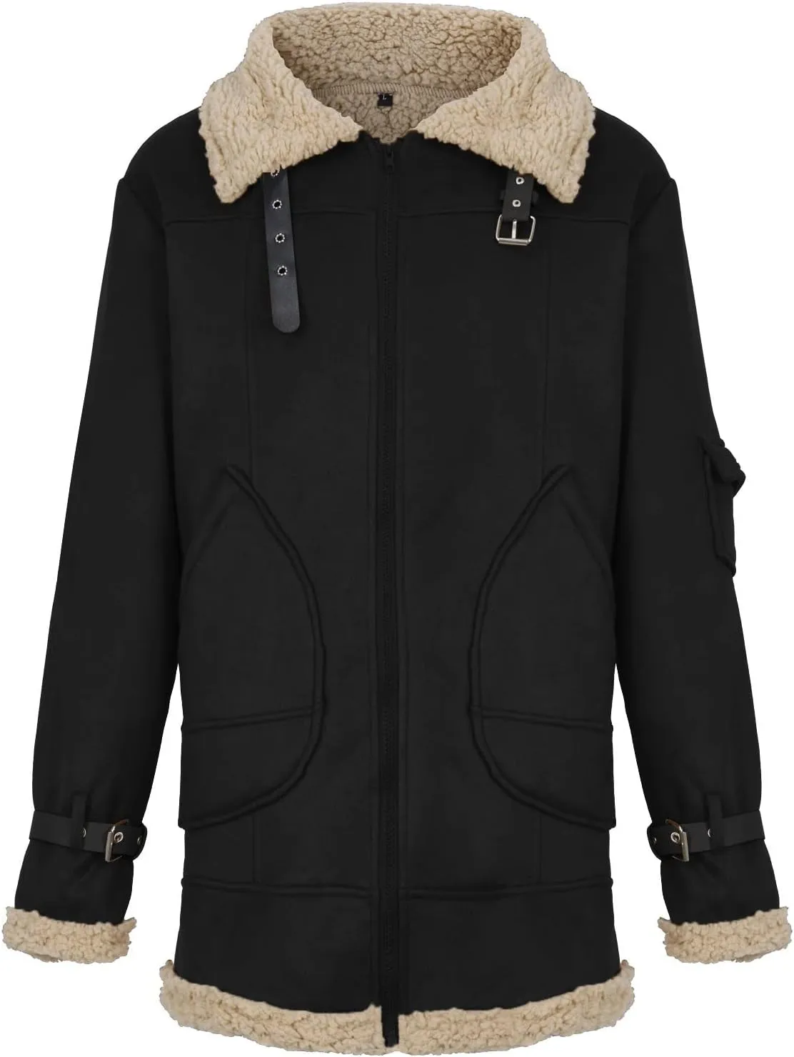 RTRDE Men's Winter Trench Coat Sherpa Lined Lapel Coat Long Jacket Outwear Coat Men, M-5XL