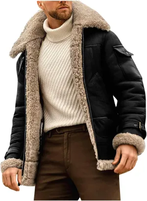RTRDE Men's Winter Trench Coat Sherpa Lined Lapel Coat Long Jacket Outwear Coat Men, M-5XL