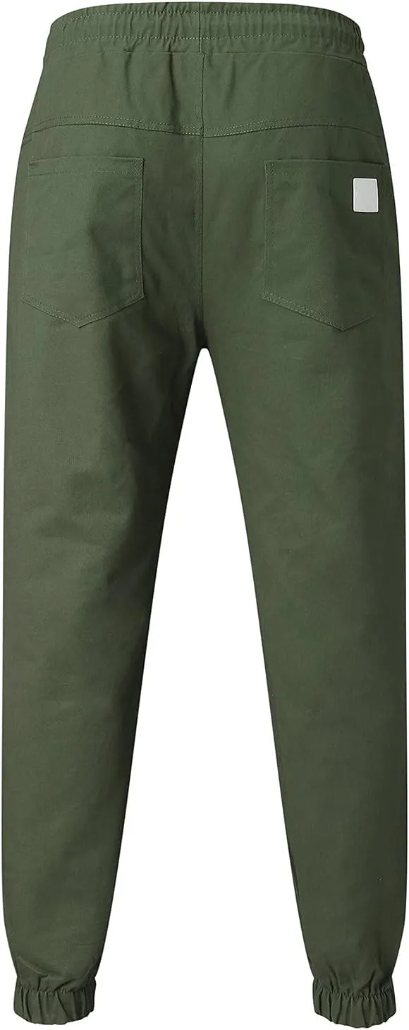 sdbrld Cargo Pants For Men Mens Trendy Outdoor Hiking Joggers Pants Solid Mid Waist Drawstring Cargo Pants with Pockets
