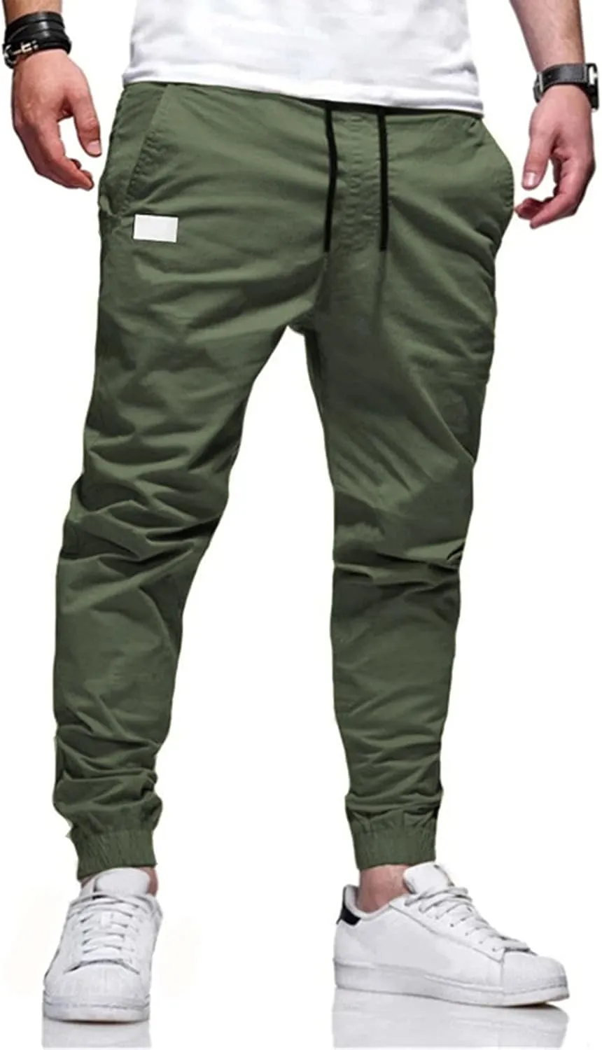 sdbrld Cargo Pants For Men Mens Trendy Outdoor Hiking Joggers Pants Solid Mid Waist Drawstring Cargo Pants with Pockets