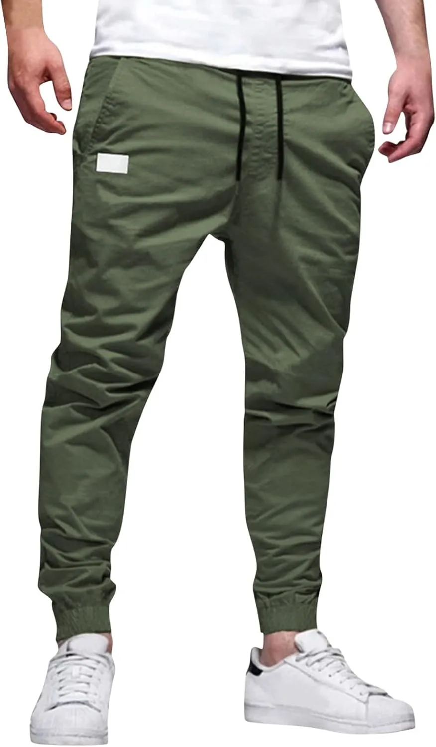sdbrld Cargo Pants For Men Mens Trendy Outdoor Hiking Joggers Pants Solid Mid Waist Drawstring Cargo Pants with Pockets