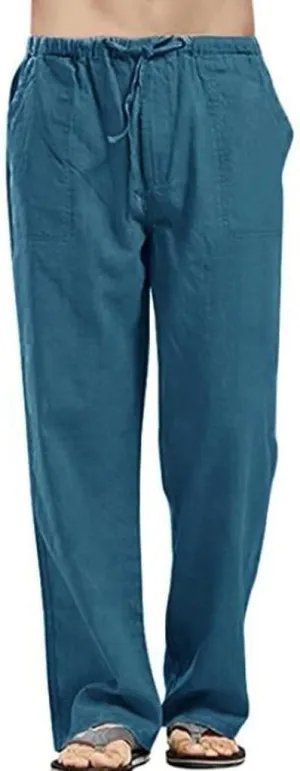 sdbrld Pants For Men Mens Stretchy Waist Pants Loose Fit Straight Legs Beach Pants Trendy Solid Cotton Overalls Pants