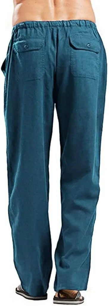 sdbrld Pants For Men Mens Stretchy Waist Pants Loose Fit Straight Legs Beach Pants Trendy Solid Cotton Overalls Pants