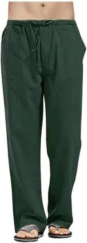 sdbrld Pants For Men Mens Stretchy Waist Pants Loose Fit Straight Legs Beach Pants Trendy Solid Cotton Overalls Pants