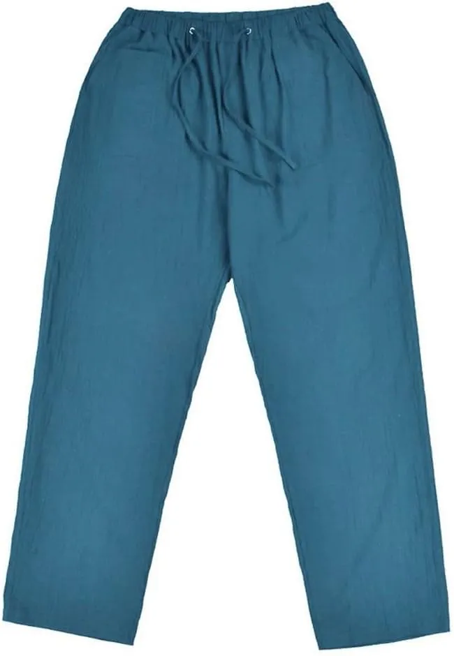 sdbrld Pants For Men Mens Stretchy Waist Pants Loose Fit Straight Legs Beach Pants Trendy Solid Cotton Overalls Pants