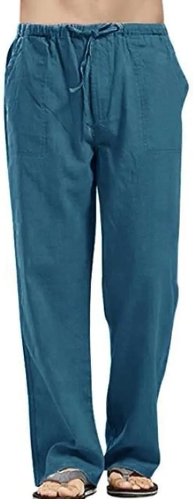 sdbrld Pants For Men Mens Stretchy Waist Pants Loose Fit Straight Legs Beach Pants Trendy Solid Cotton Overalls Pants