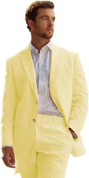 Seersucker Suit Mens Striped Casual Classic Fit 2 Piece Big and Tall Pink Suit for Men Summer Wedding