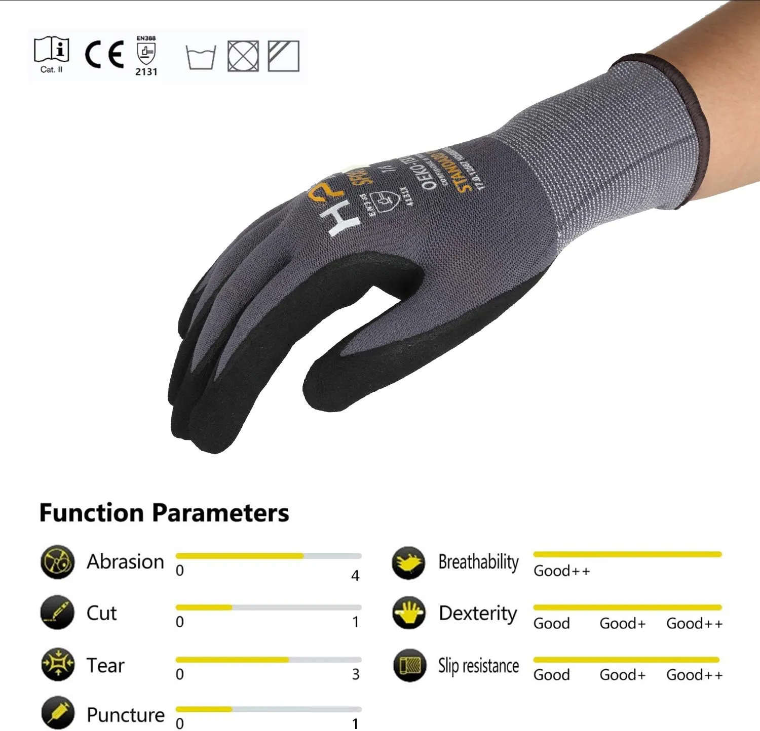 SF001 Work Gloves Comfort Stretch Fit, Power Grip, Smart Touch, Durable Foam Coated, 3Pairs & 12Pairs