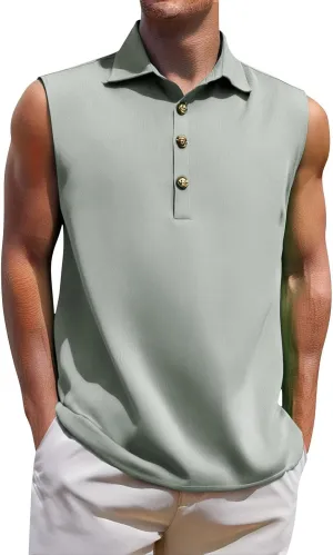 Sleeveless Beach Shirts for Men Stylish Button Up Tank Tops Summer Casual Lapel Collared Big and Tall Lapel Vest Shirt