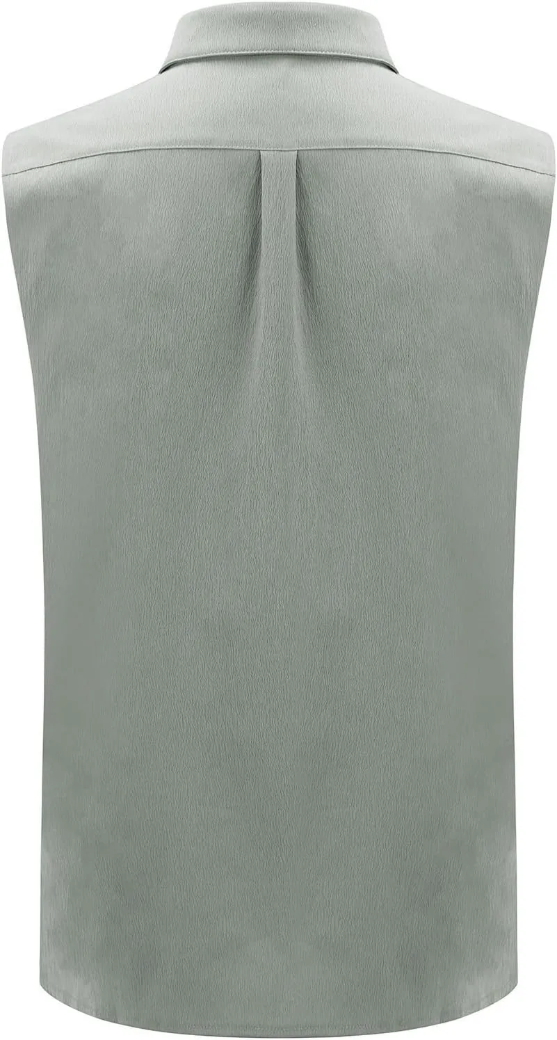 Sleeveless Beach Shirts for Men Stylish Button Up Tank Tops Summer Casual Lapel Collared Big and Tall Lapel Vest Shirt