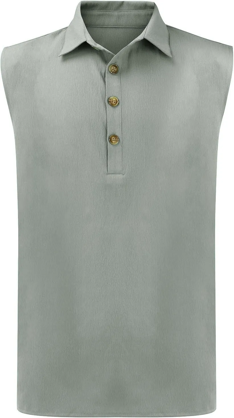 Sleeveless Beach Shirts for Men Stylish Button Up Tank Tops Summer Casual Lapel Collared Big and Tall Lapel Vest Shirt