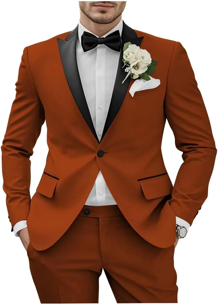 Slim Fit 2 Piece Tuxedo Mens Suits for Men Wedding One Button Blazer Men Suits Slim Fit Suit Pants Set