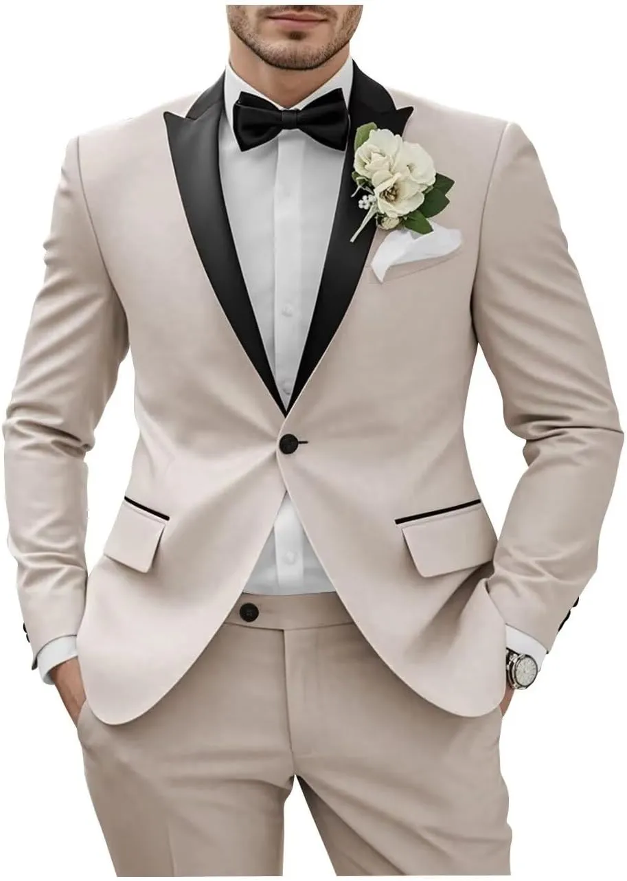 Slim Fit 2 Piece Tuxedo Mens Suits for Men Wedding One Button Blazer Men Suits Slim Fit Suit Pants Set