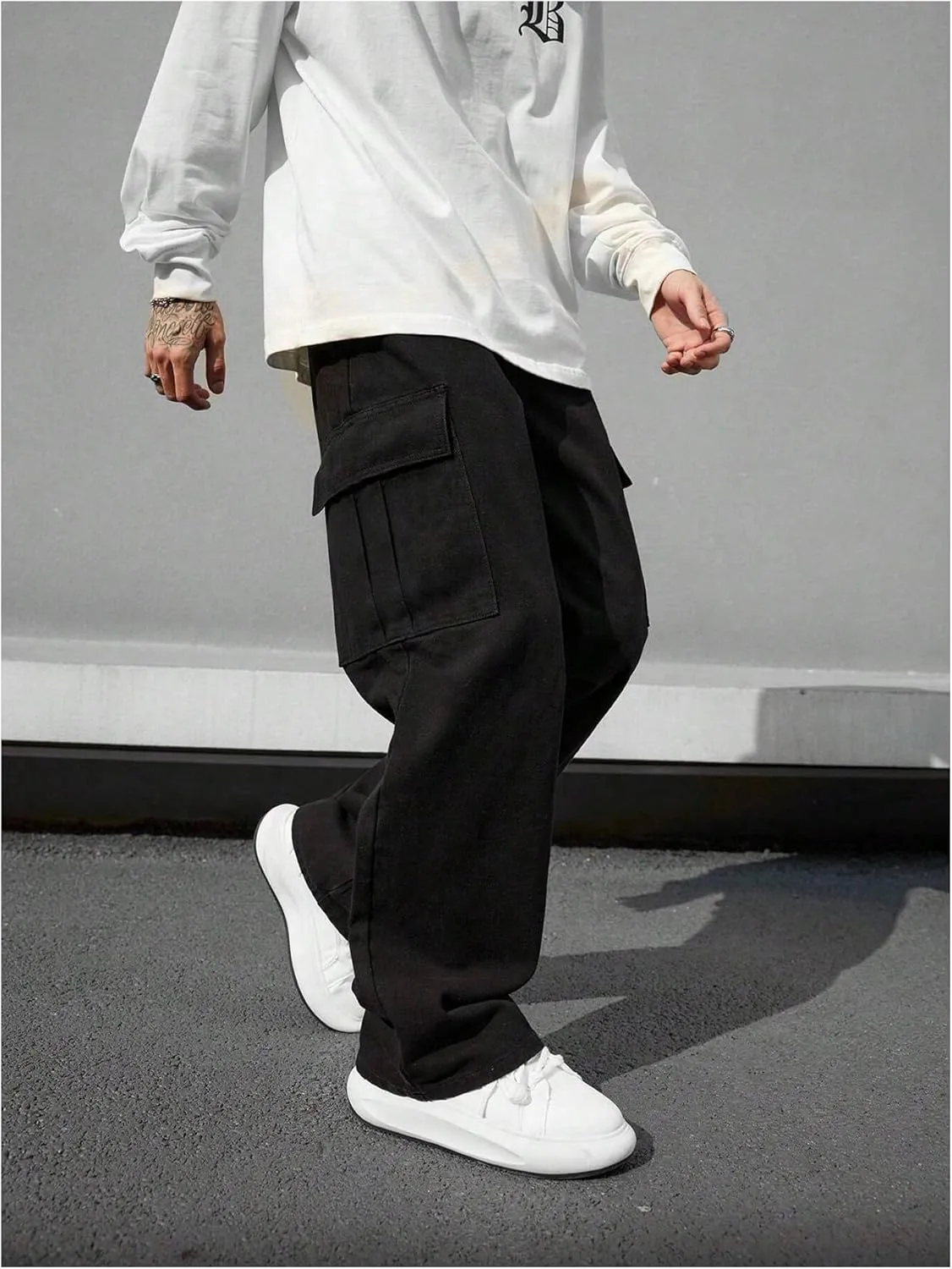 SOLY HUX Men's Straight Leg Baggy Cargo Pants Street Outdoor Trousers with Pockets