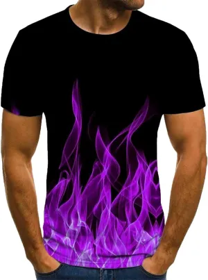 Summer Graphic Shirt for Men Fashion Classic 3D Flame Print Short Sleeve Crewneck Tops Loose Fit Outdoor Pullover Tee