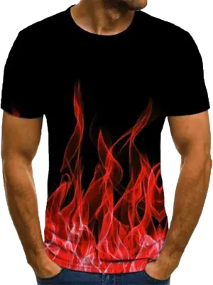Summer Graphic Shirt for Men Fashion Classic 3D Flame Print Short Sleeve Crewneck Tops Loose Fit Outdoor Pullover Tee