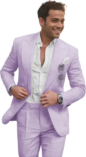 Summer Linen Suits Men's 2 Piece Suits Set Casual Slim Fit Wedding Beach Suit Seersucker Suits
