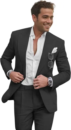Summer Linen Suits Men's 2 Piece Suits Set Casual Slim Fit Wedding Beach Suit Seersucker Suits