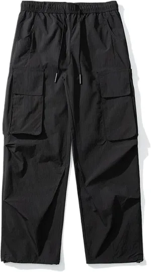Summer Men's Cargo Pants Multi-Pockets High Street Casual Pants Loose Fit Wide Leg Straight Trousers