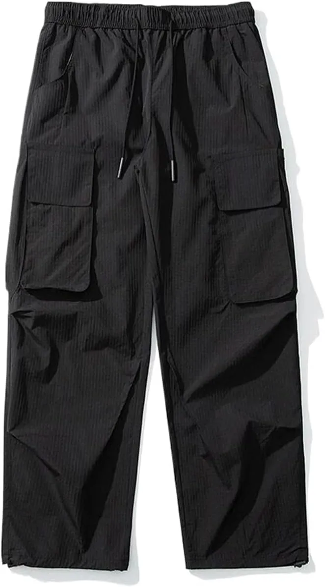 Summer Men's Cargo Pants Multi-Pockets High Street Casual Pants Loose Fit Wide Leg Straight Trousers