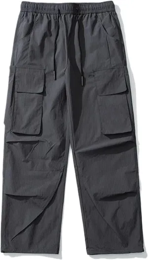 Summer Men's Cargo Pants Multi-Pockets High Street Casual Pants Loose Fit Wide Leg Straight Trousers