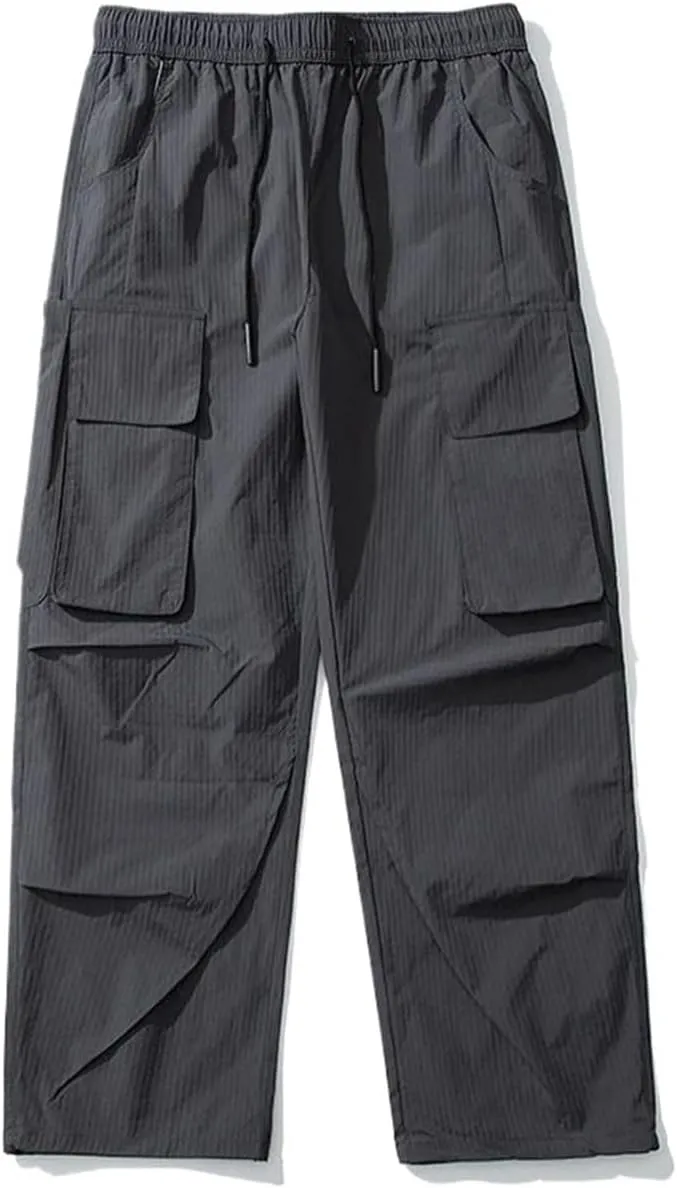 Summer Men's Cargo Pants Multi-Pockets High Street Casual Pants Loose Fit Wide Leg Straight Trousers