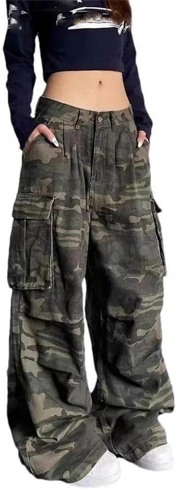 Summer Women's Loose Street Goods Shorts Camouflage Street Casual Low Waist Multi-Pocket Neutral Crop Pants