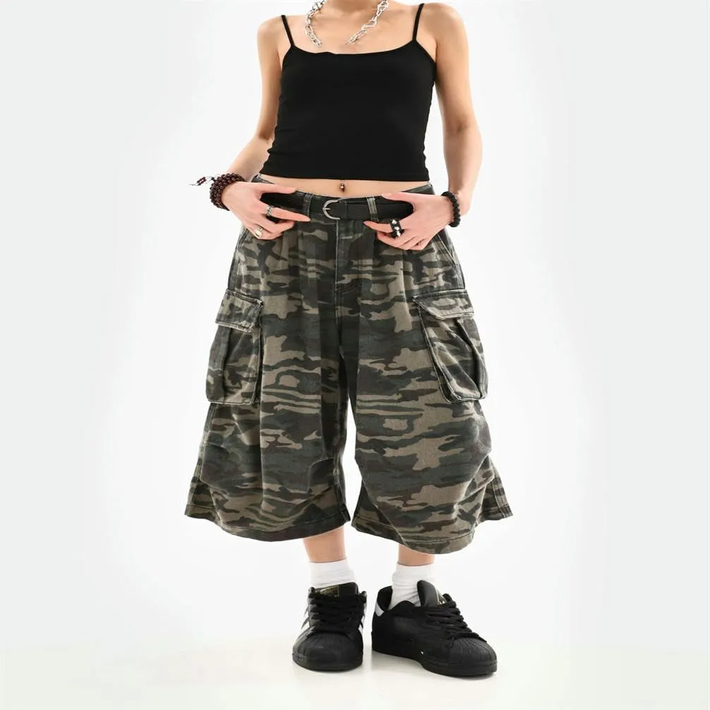 Summer Women's Loose Street Goods Shorts Camouflage Street Casual Low Waist Multi-Pocket Neutral Crop Pants