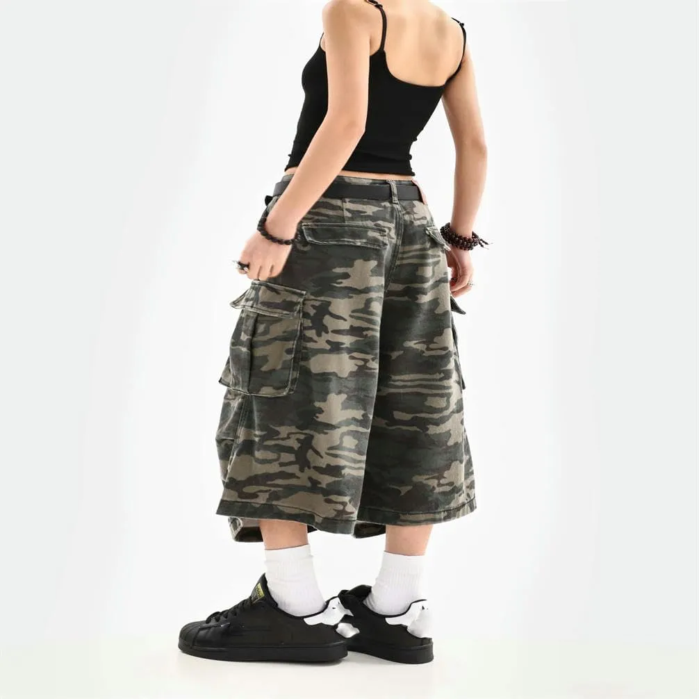 Summer Women's Loose Street Goods Shorts Camouflage Street Casual Low Waist Multi-Pocket Neutral Crop Pants