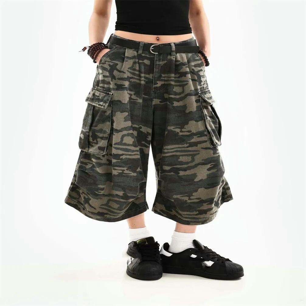 Summer Women's Loose Street Goods Shorts Camouflage Street Casual Low Waist Multi-Pocket Neutral Crop Pants