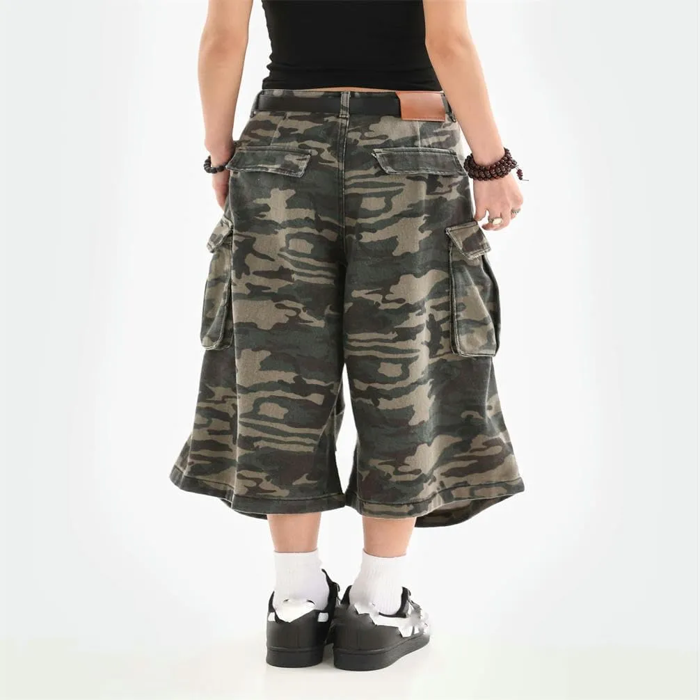 Summer Women's Loose Street Goods Shorts Camouflage Street Casual Low Waist Multi-Pocket Neutral Crop Pants