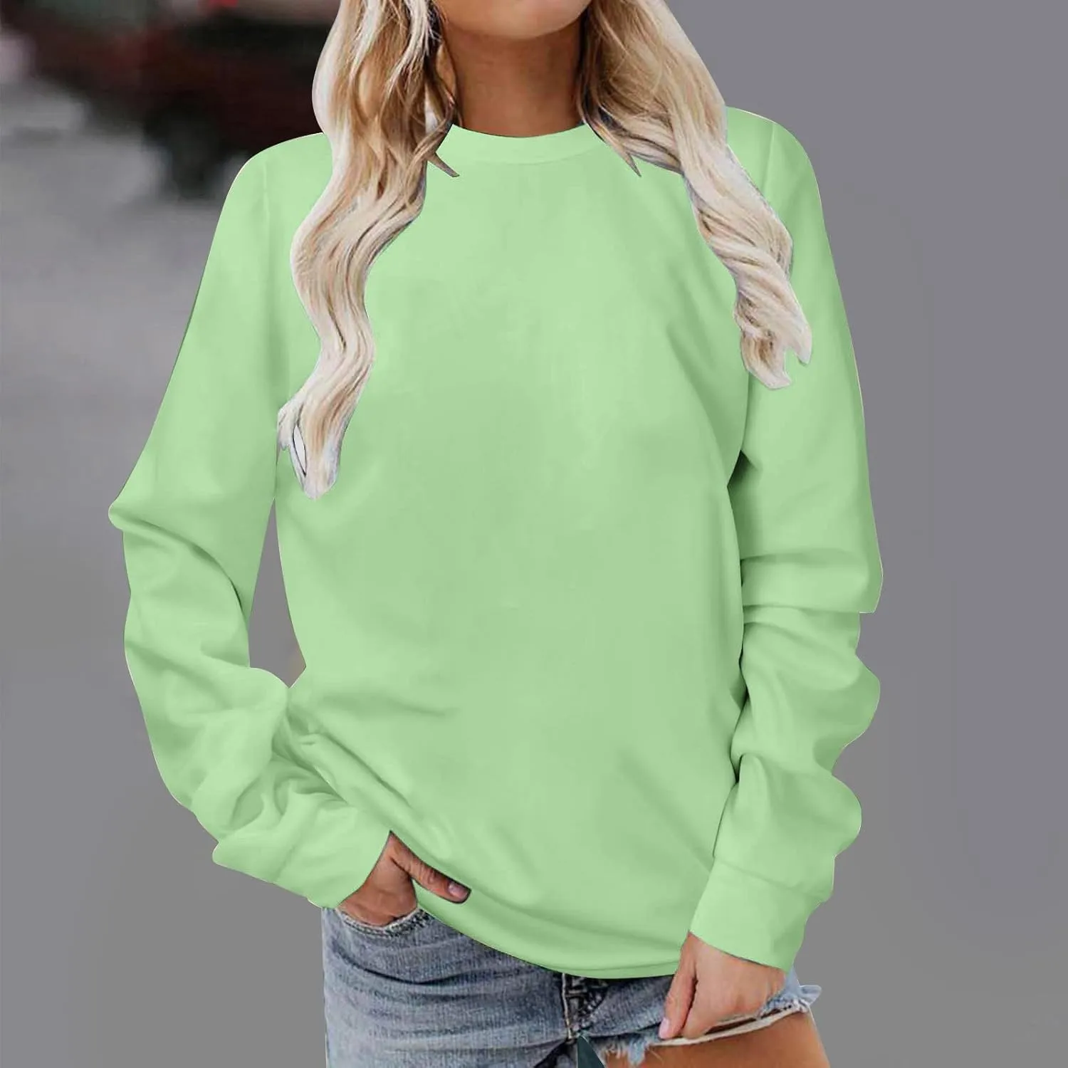 Sweatshirt for Women Long Sleeve Simple Solid Color Hoodies Sweatshirts Casual Loose Trendy Pullover