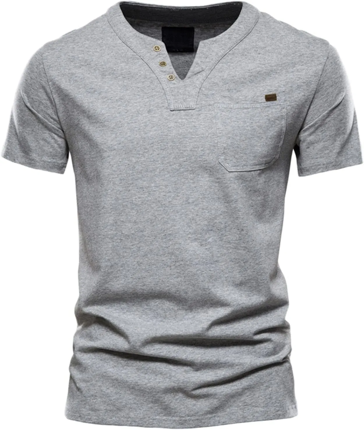 T-Shirt for Men Cotton Short Sleeve V Neck Muscle Tee Moisture Wicking Athletic Workout Henley Shirt Cotton Tops