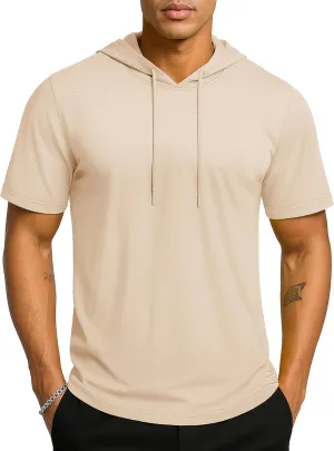 TACVASEN Short Sleeve Hoodies for Men Cotton Hoodies Summer Sweatshirt Lightweight Breathable Workout Shirts Pullover