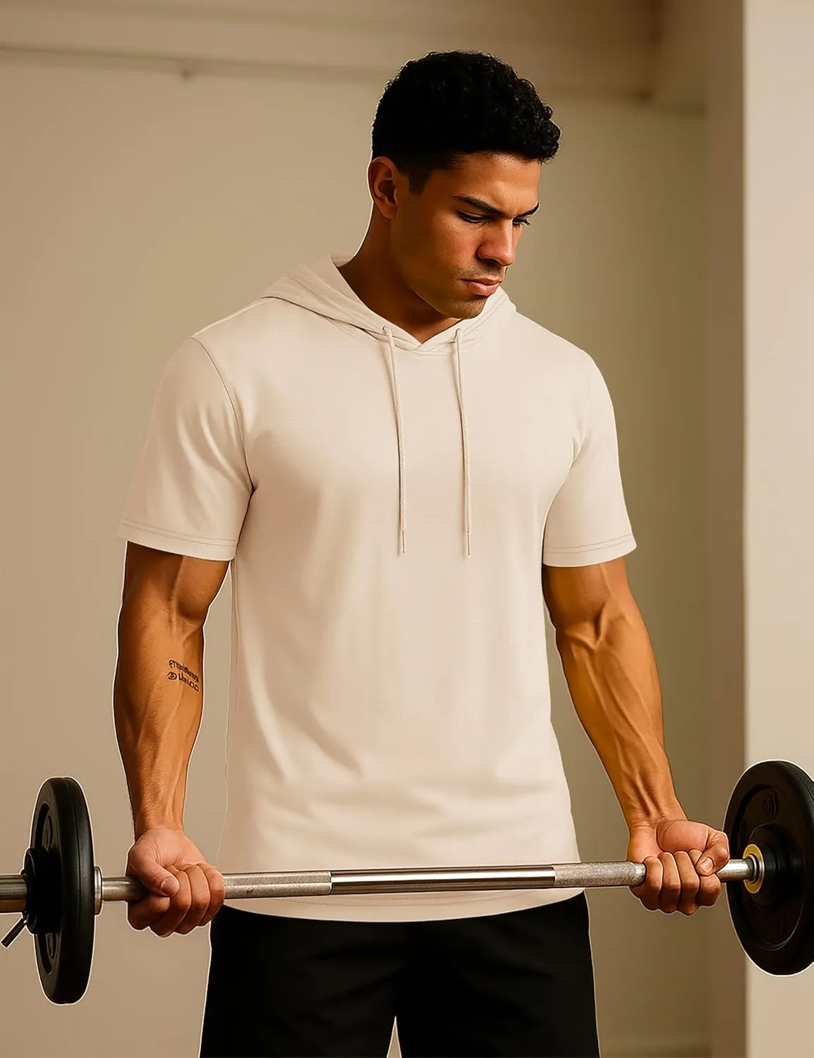 TACVASEN Short Sleeve Hoodies for Men Cotton Hoodies Summer Sweatshirt Lightweight Breathable Workout Shirts Pullover